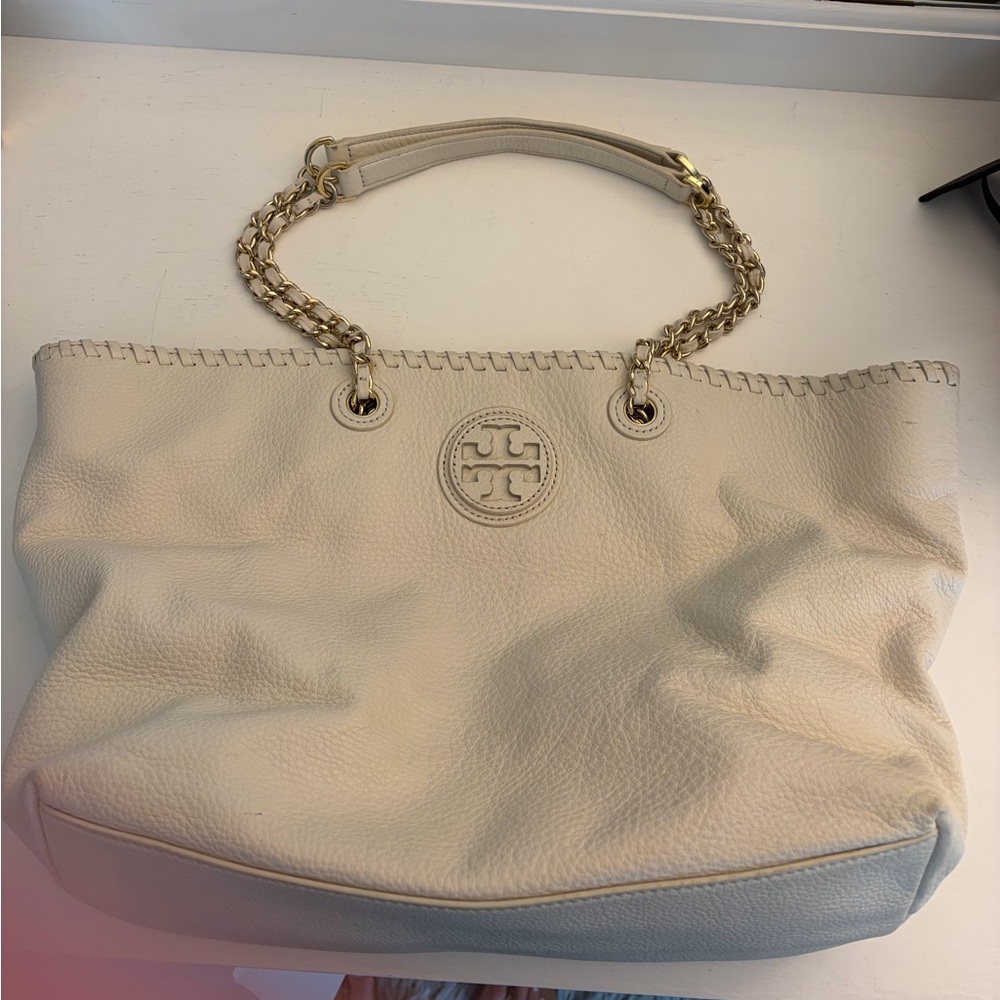 Tory Burch Cream Leather Chain Strap Tote
